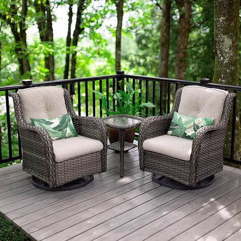 Amazon.com: MeetLeisure Outdoor 360 Degree Swivel Rocker Patio Chairs Set of 2 and Matching Side Table - 3 Piece Patio Wicker Glider Chairs with Olefin Cushions(Mixed Grey/Beige) : Patio, Lawn & Garden Gray Wicker Patio Furniture, Swivel Patio Chairs, Small Porch Furniture, Outdoor Porch Furniture, Blue Outdoor Furniture, Outdoor Swivel Chair, Swivel Rocker Chair, Swivel Rocking Chair, Curved Table