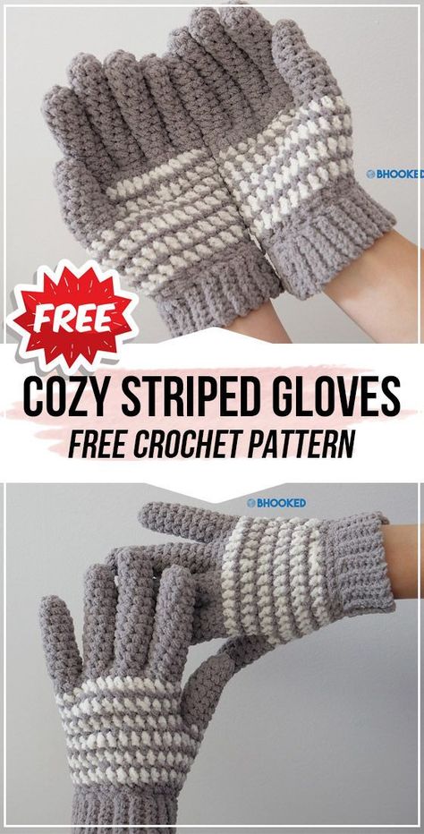 Crochet Cozy Striped Gloves free pattern - best crochet Gloves pattern for beginners curated by shareapattern.com Free Crochet Glove Patterns, How To Knit Gloves For Beginners, How To Crochet Gloves For Beginners, Crochet Glove Patterns Free, Crochet Kids Gloves Free Pattern, Easy Crochet Gloves Free Pattern, Crocheting Gloves, Crochet Patterns Gloves, Gloves Free Pattern