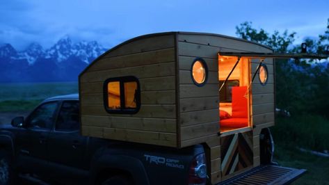 His $3300 DIY Truck Bed Camper Truck Bed Camper Remodel, Diy Truck Bed Camper, Diy Truck Camper, Short Bed Truck Camper, Diy Truck Bedding, Truck Bed Camper, Truck Campers, Clever Storage Solutions, Remodeled Campers