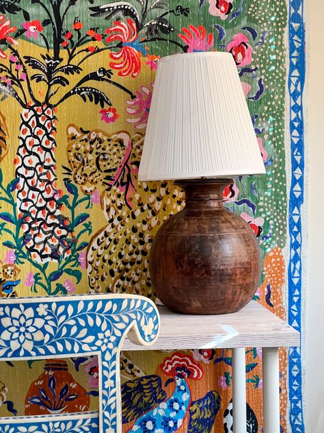 Pattern clashing is one of my most favourite trends for a whimsical maximalist look. Grounging it here with a wooden base table lamp for a balanced look. 😍 #patternclashing #lamp #bluebedroom #blueinterior#woodenlamp #vintagedecor #chair #girly #maximalist #maximalism #eclecticdecor #rentedhome #blueandwhite Maximalism, Whimsical Maximalist, Pattern Clashing, Base Table, Maximalist Decor, Blue Interior, Blue Bedroom, Wooden Base, Eclectic Decor