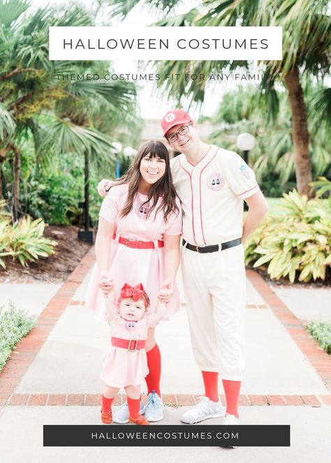 Halloween Costumes Family Of 3 Baby Girl, Halloween Costumes Baby Girl Family, Family Of Three Costumes, Family Of Three Halloween Costumes, Family Halloween Costumes With Baby, Family Costumes For 3, Themed Costumes, Holiday Pics, A League Of Their Own