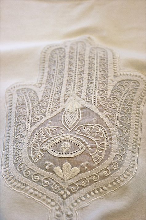 Nomadic Decorator | Hamsa: Embroidered, Painted, Cemented | http://nomadicdecorator.com Moon Photo, Seek Peace, Fatima Hand, Hand Of Fatima, Purim, Design Guide, White Embroidery, Hamsa Hand, Embroidery Inspiration