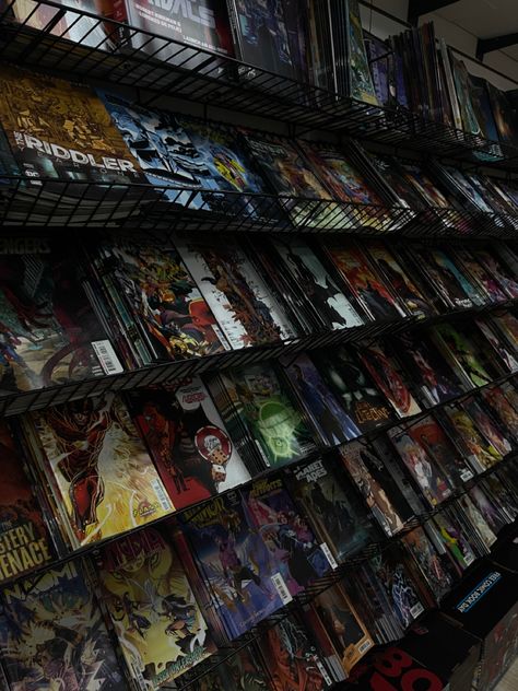 Vintage Comic Book Aesthetic, Comic Collection Aesthetic, Dark Nerd Aesthetic, Comic Book Shop Aesthetic, Comic Book Artist Aesthetic, Comic Book Collection Aesthetic, Marvel Comic Books Aesthetic, Comic Shop Aesthetic, Dc Comic Aesthetic