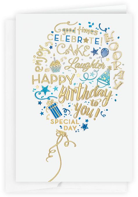 PRICES MAY VARY. CRAFTSMANSHIP – Birthday Card featuring shimmering foils, festive colors , deep sculpted embossing printed on high quality card stock. INSIDE MESSAGE (printed in foil) - "Wishing You a Day Filled with Happiness And a Year Filled With Joy... Happy Birthday!" SIZE – Generous card size measures 5.5" x 7.9" ENVELOPE - Made from thick paper stock with a pearl liner, this stunning envelope adds the perfect finishing touch. ORIGIN - Made in the USA - Family owned business since 1929. C Handmade Cards, Envelope Birthday, Embossed Printing, Counting Cards, Birthday Balloon, Pack Of Cards, Pharmacy Gifts, Birthday Balloons, The Gallery