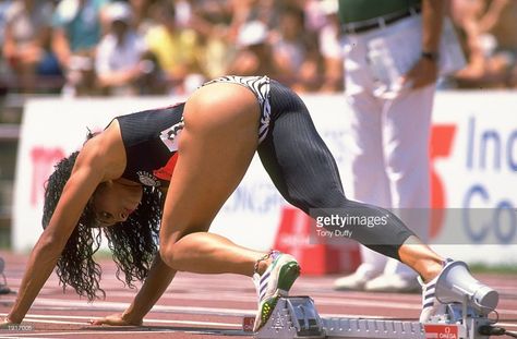 Florence Griffith-Joyner of the USA ready in her starting blocks for the 100 Metres event at the US Olympic Trials, USA. \ Mandatory Credit: Tony Duffy/Allsport Tumblr, Female Sprinter, Fast Workers, Flo Jo, Field Athletes, Olympic Trials, Us Olympics, Olympic Athletes, Sport Body