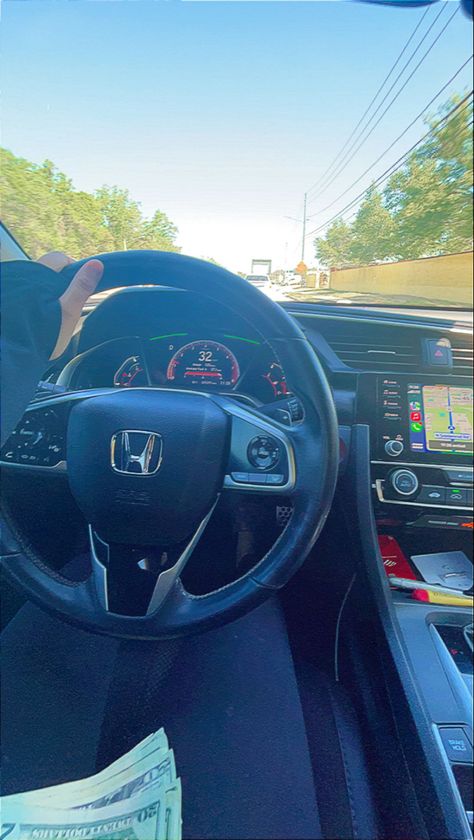 New Car Aesthetic Honda Civic, Honda Fit Aesthetic, Honda Driving, Car Asthetic Picture, Honda Civic Aesthetic, Honda Fit Interior, Honda Crv Interior, Honda Civic Interior, Civic Interior