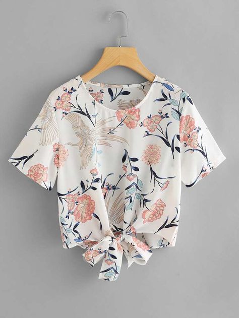 To find out about the Floral Self Knot Front Top at SHEIN, part of our latest Blouses ready to shop online today! Crop Top Outfits, Knot Front Top, Top Shein, Fashion Tops Blouse, Trendy Dress Outfits, Trendy Fashion Tops, Stylish Dresses For Girls, Girls Summer Outfits, Girls Fashion Clothes