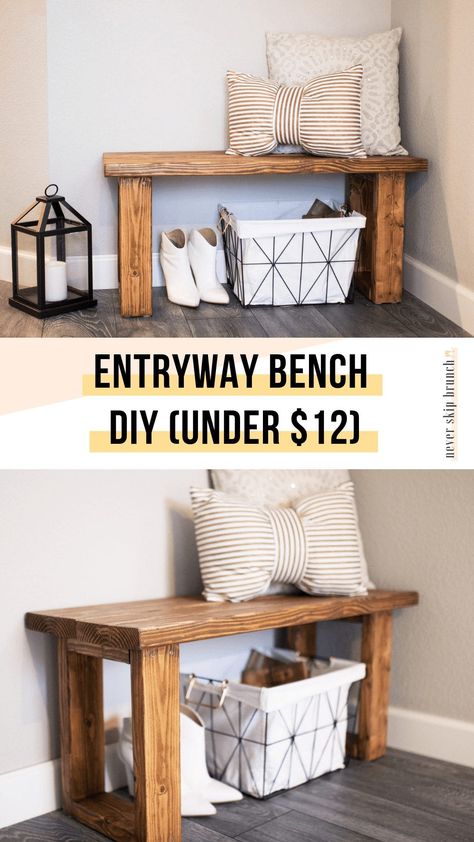 Entryway Bench Decor, Small Entryway Bench, Diy Bank, Diy Entryway Bench, Entryway Benches, Apartment Entryway, Apartment Decoration, Diy Entryway, Modern Entryway