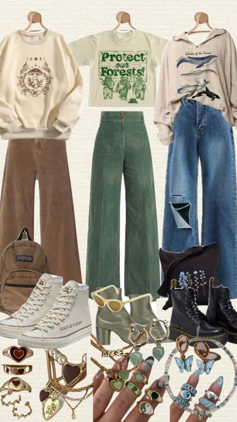 Outfit Ideas Summer Aesthetic Vintage, Outfit Ideas Nature Aesthetic, Colorful Earthy Outfits, Earth Tone Casual Outfit, Clothes Collage Aesthetic, Earthy Retro Aesthetic, Grandma Core Outfit Summer, Earth Toned Clothes, Earthy Mom Aesthetic
