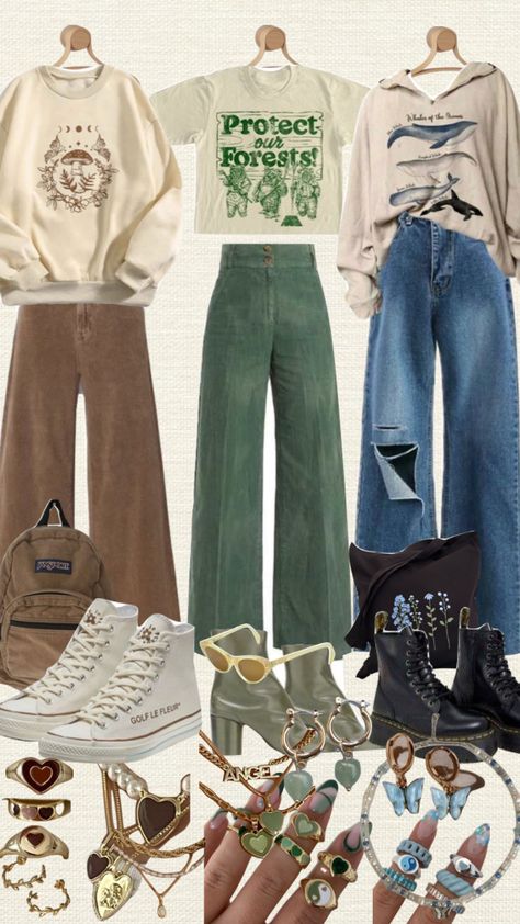 Outfit Collages Aesthetic, Outfit Ideas Summer Aesthetic Vintage, Outfit Ideas Nature Aesthetic, Colorful Earthy Outfits, Earth Tone Casual Outfit, Earthy Retro Aesthetic, Clothes Collage Aesthetic, Earthy Mom Aesthetic, Earth Toned Clothes