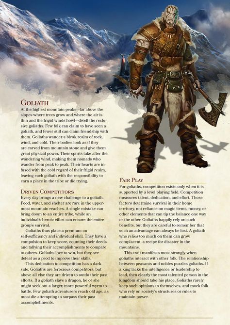 Dnd Race Sheet, Dnd 5e Goliath, Goliath 5e, Dnd Goliath, Goliath Dnd, 5e Races, Dungeons And Dragons Races, 5e Homebrew, Dnd Homebrew