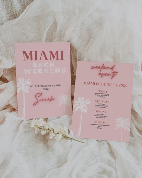 Miami Beach Bachelorette Party, Bachelorette Miami, Beach Bach, Barbie Bachelorette, Tropical Bachelorette Party, Miami Bachelorette, Bachelorette Inspo, Miami Bachelorette Party, Pink Bachelorette