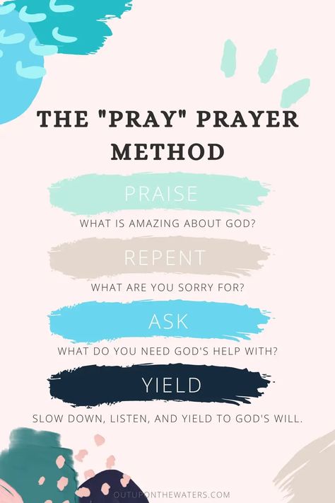 The P.R.A.Y. acronym stands for praise, repent, ask, and yield. The PRAY prayer method is a simple formula to help deepen your prayer time, make your prayers more meaningful, and focus on God's will. Pray Praise Repent Ask Yield, Praise Repent Ask Yield, Bible Study Acronyms, P.r.a.y. Acronym, Acts Prayer Method, Prayer Board For Kids, What To Pray For, Prayer Book Ideas, Pray Acronym