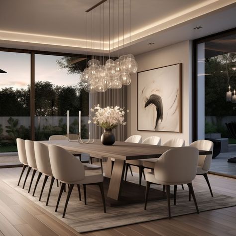 Luxe Dining Room Decor, Big Modern Dining Room, Dining Room Ideas Modern Luxury, Dinning Room Decor Ideas Modern Luxury, Dining Room Design Luxury Modern, Modern Dining Room Ideas Luxury, Dinning Room And Living Room Together, Dinning Area Design Modern, Dining Table Set Design