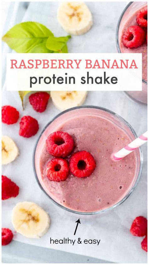 Raspberry Banana Protein Smoothie | Haute & Healthy Living Pregnancy Protein Smoothie, Vanilla Protein Shake Recipes, Protien Smoothies Recipes, Vanilla Protein Smoothie, Banana Yogurt Smoothie, Protien Smoothies, Raspberry Banana Smoothie, Smoothie Without Yogurt, Banana Protein Shake