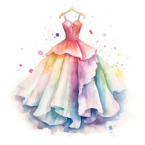 Watercolour Dress Painting, Designer Dresses Drawing Sketch Gown, Fashion Art Painting Dresses, Dress Painting Ideas, Fashion Painting Ideas, Watercolor Dress Painting, Dress Painting Designs, Fashion Illustration Dresses Sketches, Kidswear Illustration