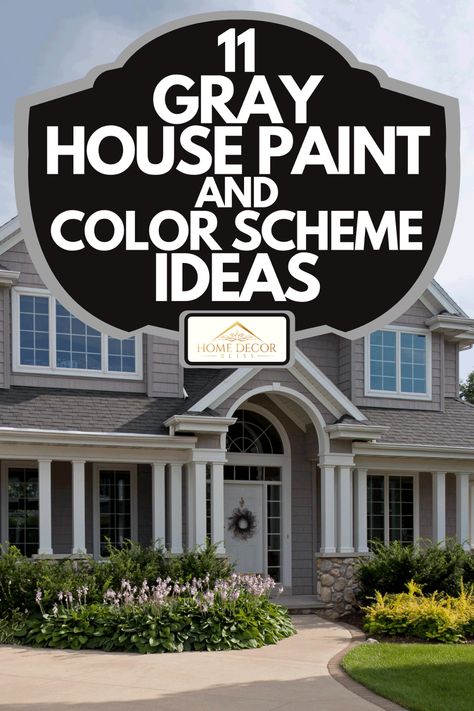 Outside Grey House Paint Colors, Grey Paint Colors Exterior, Grey Home Exterior Paint, Gray Painted Houses Exterior, Exterior Paint Colors For House With River Rock, Houses With Gray Siding, Front House Exterior Ideas, Light Gray And Dark Gray House Exterior, 2 Tone Gray House Exterior