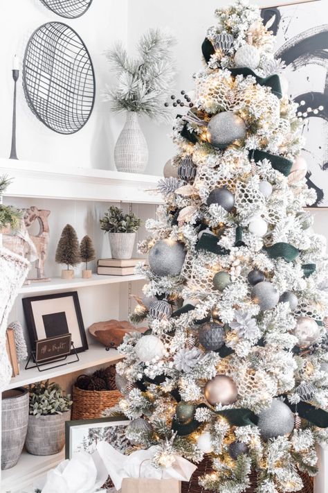 Neutral, Modern Cozy Christmas Tree - Cherished Bliss Natal, Neutral Luxe Christmas, Christmas Tree In Basement, Modern Christmas Tree Ribbon, Gray And Gold Christmas Tree, Modern Farmhouse Christmas Tree Ideas, Modern Christmas Tree Ideas, Neutral Christmas Tree Decor, Modern Farmhouse Christmas Tree