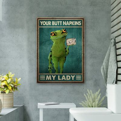 All pleasure is ours to have your attention on our finest canvas! This product is one of the indispensable items to highlight your room with impression and luxury. Also, it is such an excellent idea to make it a gift to your dearest ones! Size: 14" H x 11" W x 2" D Fun Art Decor, Lesbian Bathroom Decor, Fun Bathroom Accessories, White Black Green Bathroom, Otter Themed Bathroom, Bathroom Decor Poster, Frog Theme Bathroom, Green Bathroom Art, Fantasy Bathroom Decor