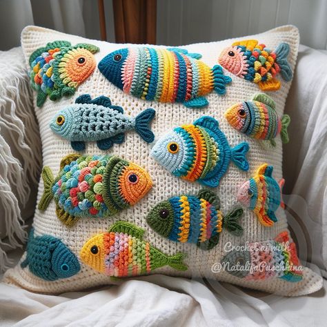 Crochet Dreams | The perfect accent for those who dream of the sea without leaving home. Ready for some couch sailing? 🛋️ 🌟 Hello everyone, my fellow… | Instagram Easy Crochet Blanket Patterns, Crochet Fish Patterns, Crochet Cushion Pattern, Crochet Blanket Tutorial, Fish Pillow, Crochet Leaf Patterns, Crochet Fish, Crochet Blanket Pattern Easy, Crochet Cushion Cover