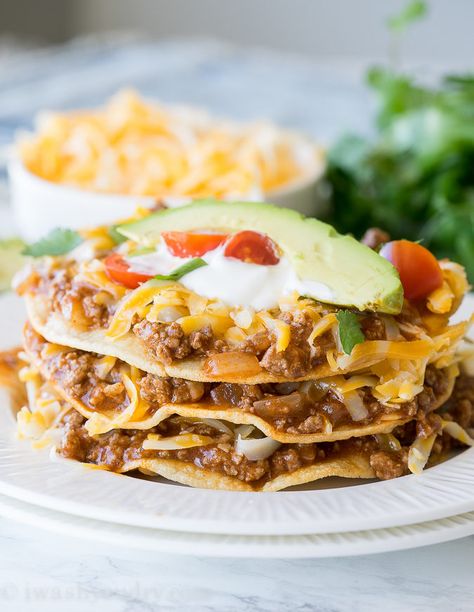 Flat Enchiladas, Mexican Recipies, Mexican Dinners, Mexican Enchiladas, Comfort Meals, Tostada Recipes, Ground Beef Enchiladas, Cheese Stuffed Chicken Breast, Quesadilla Recipe