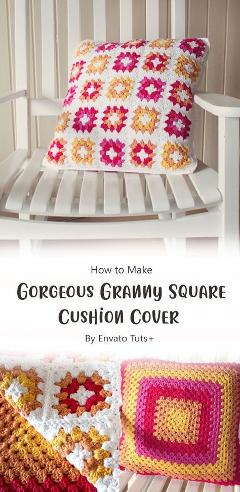 A cozy place to rest your head! This granny square cushion cover is a great addition to any room in your home. It’s super comfy and easy to make. You’ll also be able to make it in any colour scheme you like! Amigurumi Patterns, Granny Square Cushion Cover Pattern, Crocheted Cushion Covers, Crochet Granny Square Pillow Cover Pattern Free, Crochet Granny Square Pillow Pattern, Crochet Pillow Cover Pattern Free Granny Squares, Crochet Granny Square Pillow Cover, Granny Square Crochet Pillow Pattern Free, Granny Square Pillow Cover Free Pattern