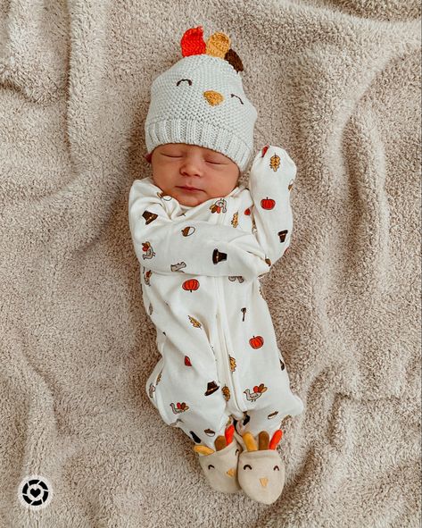 Newborn Thanksgiving Pajamas and Crochet Turkey Hat Newborn Turkey Outfit, Newborn Turkey Pictures, Holiday Newborn Photoshoot, Newborn Christmas Gifts Ideas, Newborn November Pictures, Newborn Thanksgiving Crafts, Christmas With A Newborn, Newborn Boy Christmas Outfit, Newborn Holiday Pictures