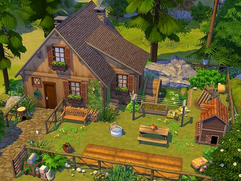 Black Forest House, Sims 4 Houses Layout, Rustic Tiny House, Die Sims 4, Cyberpunk Design, Fishing Cabin, Sims 4 House Building, Sims 4 House Plans, Forest Cabin