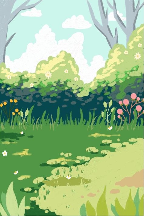 Green Spring Green Background Spring Cartoon, Forest Cartoon, Spring Drawing, Nature Background Images, Flower Background Images, Bg Design, Butterfly Background, Plant Background, Spring Background
