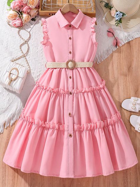 Pink Cute Collar Sleeveless Woven Fabric Plain Shirt Embellished Non-Stretch  Tween Girls Clothing Kids Dress Patterns Free, South African Traditional Dresses, Mode Rose, Girls Dresses Diy, Kids Dress Patterns, Dress Patterns Free, African Lace Dresses, Cute Dress Outfits