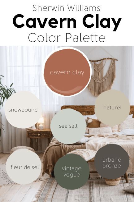 Wall Colors For Boho Living Room, Sw Boho Paint Colors, Room By Room Color Palette, Boho Wall Art Living Room Paint, Sherwin Williams Paint Colors Farmhouse, Earth Tone Paint Sherwin Williams, Earthy Boho Color Scheme, Living Room With Terracotta Accents, Boho Wall Colors Bedrooms