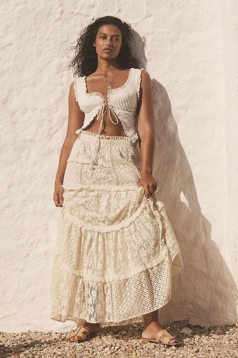 Add a feminine flair to your Spring capsule wardrobe with our Forever That Girl Tiered Lace Maxi Skirt. Tiered to perfection and embellished with different styles of lace, this skirt is a must-have. Lace Maxi Skirt, Cowboy Chic, Dresses With Cowboy Boots, Cowboy Boot Outfit, Black Cowgirl, Maxi Lace Skirt, Bachelorette Party Outfit, Boho Cowgirl, Denim Maxi Dress