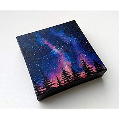 Nightscape Painting, Acrylic Painting Nature, Art Northern Lights, Galaxy Wall Art, Wooden Box Crafts, Hand Painted Wooden Box, Presente Diy, Constellation Art, Bee Painting