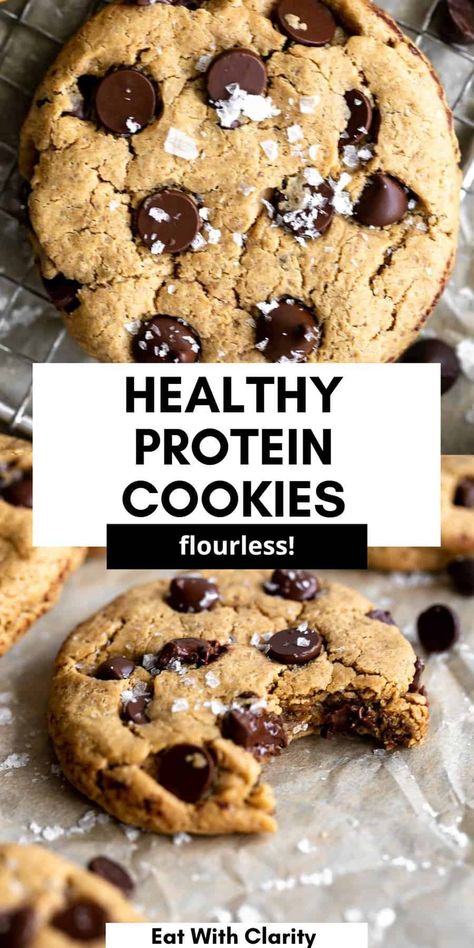 Chocolate Chip Protein Cookies, Healthy Protein Desserts, Vegan Protein Cookies, Protein Chocolate Chip Cookies, Protein Powder Cookies, High Protein Cookies, High Protein Desserts, Protein Baking, Healthy Protein Snacks