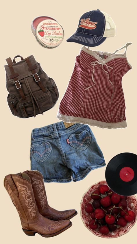 vintage americana, coquette, cherry, lana del rey, cowgirl, country, western, rock music, vinyls, red, aesthetic, outfit, ootd Lana Del Rey, Lana Del Rey Cowgirl, Americana Aesthetic Outfit, Vintage Americana Coquette, Red Aesthetic Outfit, Country Aesthetic Outfit, Americana Coquette, Coquette Cherry, Americana Outfits