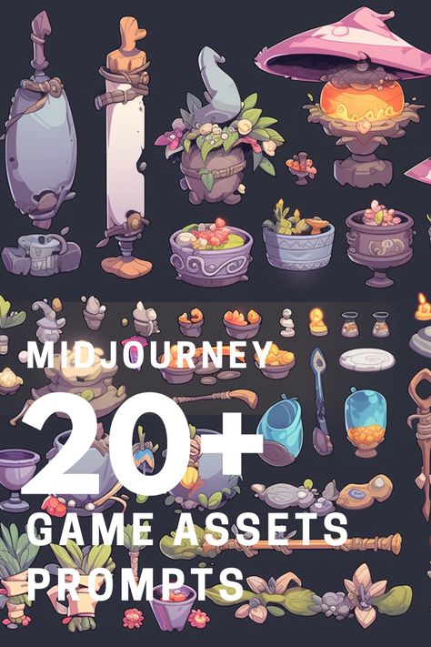 Create High-quality and well-optimized assets that contribute to a visually stunning and engaging gaming experience. #midjourney #aiart #midjourneyprompts #game #uisassets #magicportions #treasurechest #gameitems Digital Art Assets, 2.5 D Game, Game Elements Design, Blender Game Assets, Game Concept Design, 3d Assets Game, Video Game Ui Design, 2d Game Assets, Game Assets Concept Art