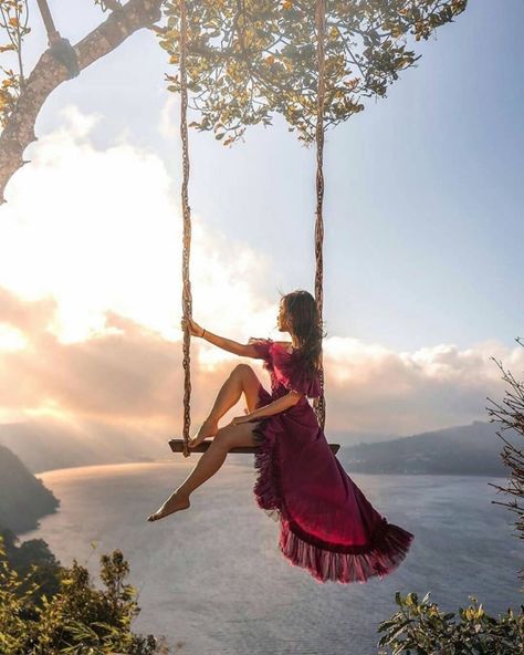 Insta-Worthy Spots You Must Visit In Bali For The Most Picturesque Honeymoon Experience! | WedMeGood Foto Pertunangan, Bali Travel Photography, Voyage Bali, Bali Vacation, Pose Fotografi, Fairytale Photography, Tree Swing, Poses Photo, Woman Sitting