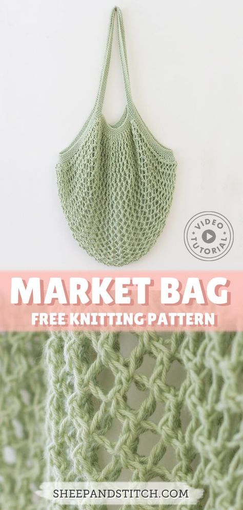 Learn how to knit a market bag in this free pattern and video tutorial! Knitted Bags Diy, Knit Variegated Yarn Patterns, 5mm Knitting Patterns, Last Minute Knitted Gifts, Knitted Shopping Bags Free Patterns, Knit Circle Pattern, Simple Knit Projects, East Knit Projects, Easy Knit Projects For Beginners