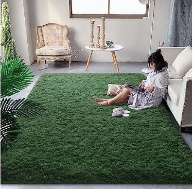 DweIke Super Soft Shaggy Fluffy Carpets for Living Room Bedroom Girls Kids Nursery Home Decor, Non-Slip Plush Indoor Floor Bedside Area Rug, 3x5 Feet Deep-Green Bedroom Girls Kids, Girls Kids Room, Rugs Fluffy, Velvet Rug, Floor Marble, Fuzzy Rug, Soft Bedroom, Bedroom Girls, Casual Decor