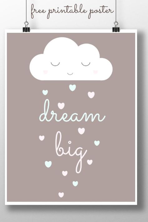 Dream big free printable poster for kids spaces. What is your favourite quote for inspiring kids? Kid Spaces, Diy Bookshelf Kids, Koti Diy, Free Poster Printables, Bookshelves Kids, Poster Printable, Big Girl Rooms, Printable Poster, Inspiration For Kids