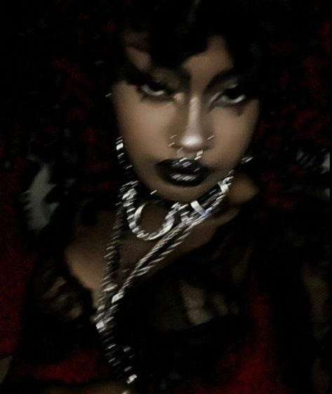 Slaying the chains, the big lashes, and the black lipstick! Black, Make Up, Lashes, Big Lashes, Black Lipstick, The Black, Makeup