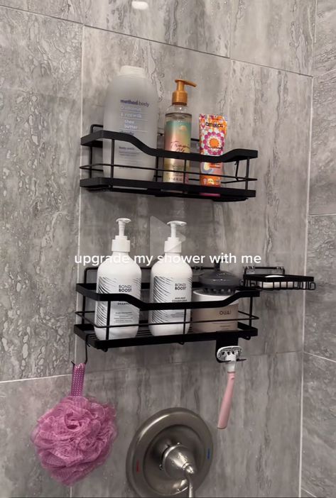 Organisation, Showers Remodel, Shower Ideas Bathroom, Bilik Air, Bathroom Shower Organization, Bathroom Shower Doors, Coffe Recipes, Corner Shower Caddy, Shower Tiles