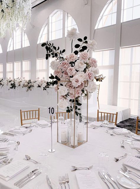 Light Pink And White Wedding, Wedding Table Decorations Purple, Pink And White Wedding, Modern Chic Wedding, Pink And White Weddings, Light Pink Wedding, Tall Wedding Centerpieces, Wedding Floral Centerpieces, Different Shades Of Pink
