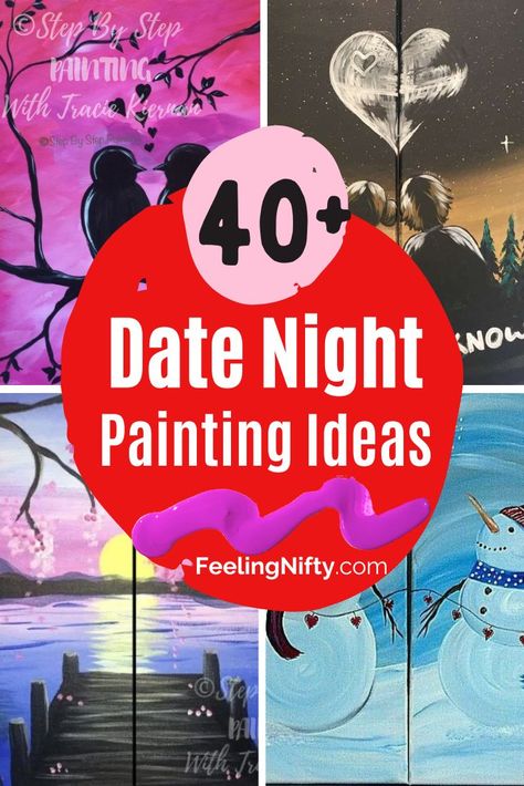 Partner Canvas Painting Ideas, Couple Diy Painting Ideas, Couples Matching Painting Ideas, Paint Night Couples Date Ideas, Paint Night Ideas Couples, Call Painting Ideas, At Home Couples Paint Night, Romantic Painting Ideas Easy, At Home Date Night Painting