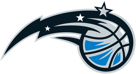 Orlando Magic Alternate Logo (2001) - A blue and silver basketball arched and followed by a trail of stars Logos, Sport Moodboard, Blue Logo Design, Lightning Logo, Sport Logos, I Love Basketball, All Star Team, Basketball Goals, Nba Logo