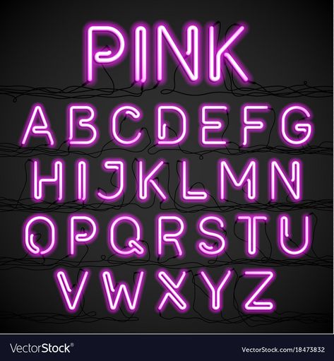 Neon Art Painting, Neon Typography, Pink Neon Lights, Alphabet Signs, Sign Fonts, Light Font, Graffiti Lettering Fonts, Typography Alphabet, Doodle Fonts