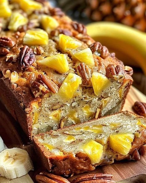 Recipes Pâtissier Simple | Flavorful Hummingbird Bread with Pineapple and Bananas 🍍🍌 | Facebook Bananas, Banana Pineapple Bread, Hummingbird Bread, Pizza Doe, Pineapple Bread, Types Of Bread, Tortillas, 2 Cups, Purpose Flour