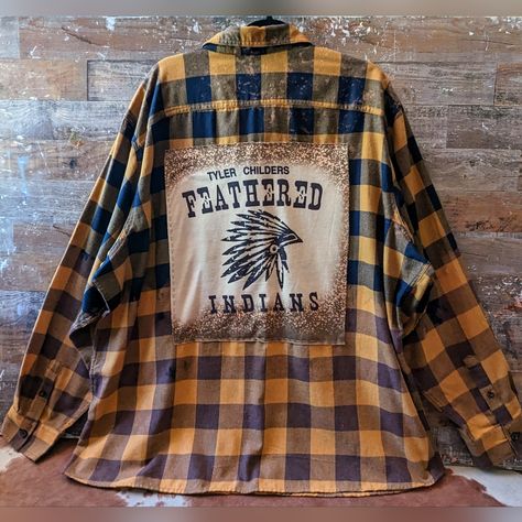 New From My Craft Boutique Tyler Childres Feathered Indian Upcycled Handcrafted Dip Dyed Bleached Flannel Shirt Men's Size 3 Xl Measures 30" P To P 33" Long I Will Not Be Accepting Offers On This Item Recommended Hand Wash Hang To Dry Touch Up With Iron Or Steamer Upcycled Flannel Shirts, Upcycled Tshirt, Bleached Flannel Shirt, Craft Boutique, Bleached Flannel, Upcycled Clothes, Upcycle Tshirt, Mens Flannel Shirt, Gardening Shirts