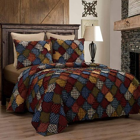 AmazonSmile: King Bedding Set - 3 Piece - Blue Ridge by Donna Sharp - Lodge Quilt Set with King Quilt and Two King Pillow Shams - Machine Washable: Bedding & Bath Patchwork, Donna Sharp Quilts, Lodge Bedding, Rustic Quilts, King Bedding, King Pillow, King Quilt Sets, Rustic Bedding, Twin Bed Sets