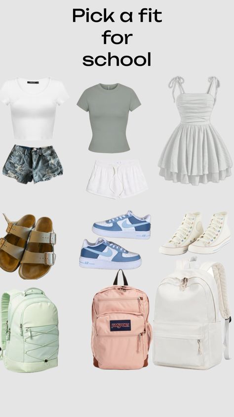 Pick a fit for school #give me ideas for shuffles Styles For School Clothes, Cute P.e Outfits For School, Best First Day Of School Outfits, Outfit Ideas For School Middle School, Outfit Ideas For School Skirt, Back To School Outfits For Middle School, Back To School Clothes Shopping List, Back To School Outfits For Middle Schoolers, Outfits For The Week School